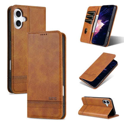 For iPhone 16 AZNS Magnetic Calf Texture Flip Leather Phone Case(Light Brown) - iPhone 16 Cases by AZNS | Online Shopping UK | buy2fix