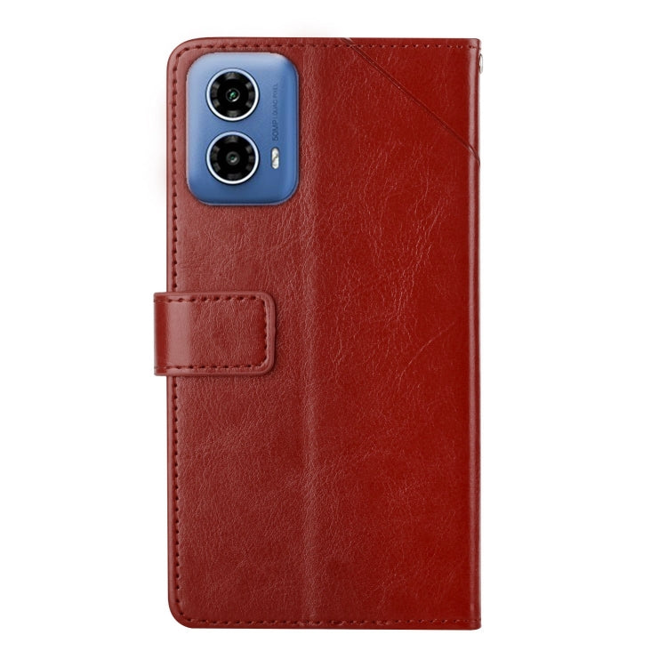 For Motorola Edge 5G 2024 HT01 Y-shaped Pattern Flip Leather Phone Case(Brown) - Motorola Cases by buy2fix | Online Shopping UK | buy2fix