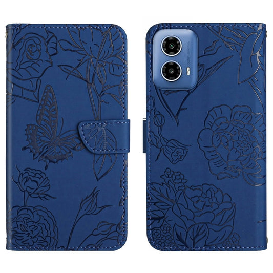 For Motorola Edge 5G 2024 HT03 Skin Feel Butterfly Embossed Flip Leather Phone Case(Blue) - Motorola Cases by buy2fix | Online Shopping UK | buy2fix