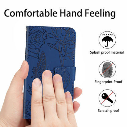 For Motorola Edge 5G 2024 HT03 Skin Feel Butterfly Embossed Flip Leather Phone Case(Blue) - Motorola Cases by buy2fix | Online Shopping UK | buy2fix