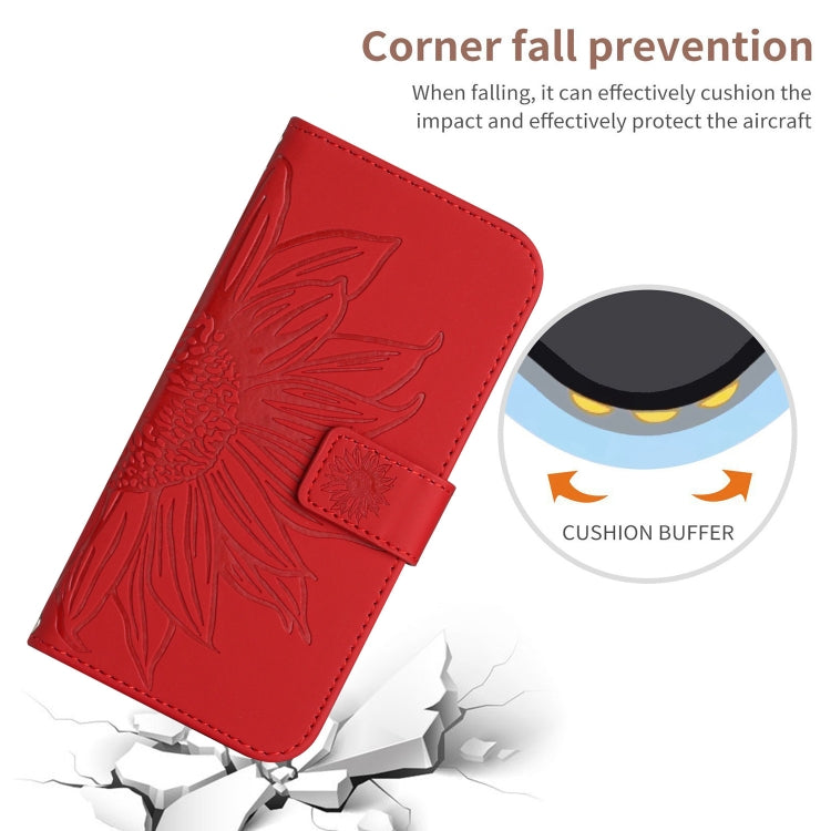 For Motorola Moto G Power 5G 2024 HT04 Skin Feel Sun Flower Embossed Flip Leather Phone Case with Lanyard(Red) - Motorola Cases by buy2fix | Online Shopping UK | buy2fix