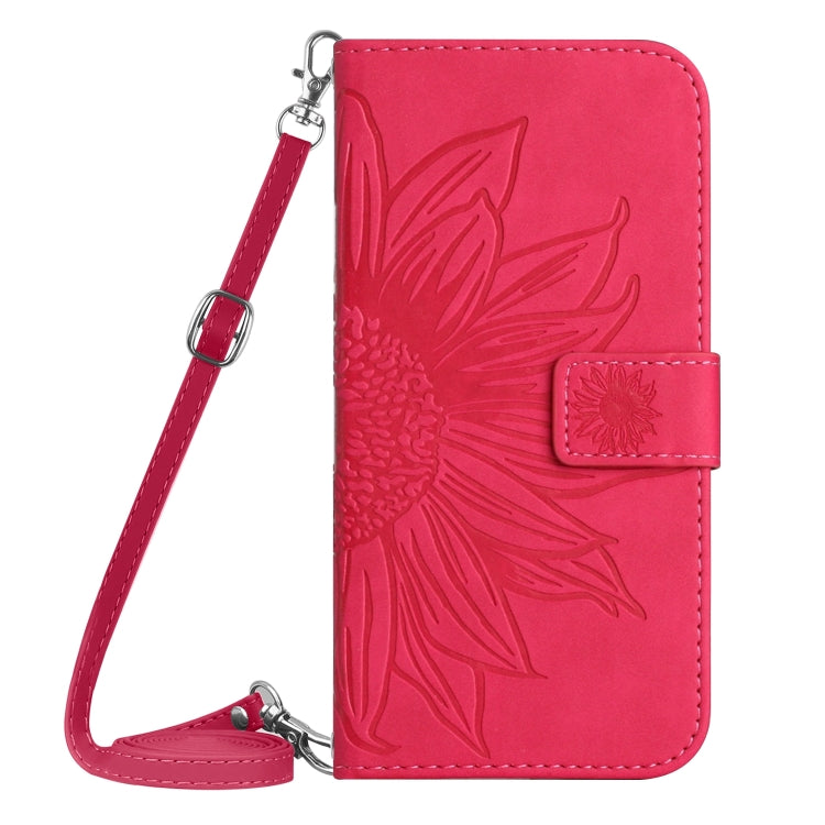 For Motorola Edge 5G 2024 HT04 Skin Feel Sun Flower Embossed Flip Leather Phone Case with Lanyard(Rose Red) - Motorola Cases by buy2fix | Online Shopping UK | buy2fix