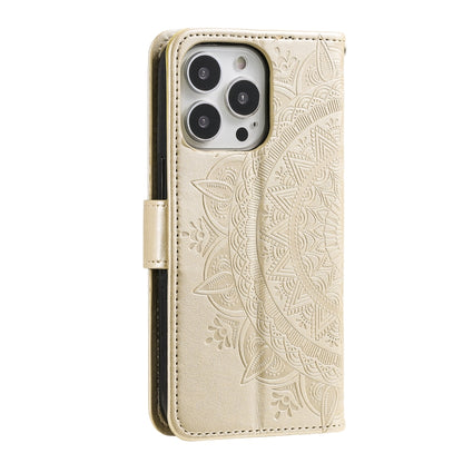 For iPhone 16 Pro Max Totem Flower Embossed Leather Phone Case(Gold) - iPhone 16 Pro Max Cases by buy2fix | Online Shopping UK | buy2fix