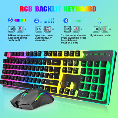 HXSJ L96 2.4G Wireless RGB Backlit Keyboard and Mouse Set 104 Pudding Key Caps + 4800DPI Mouse(White) - Wireless Keyboard by HXSJ | Online Shopping UK | buy2fix