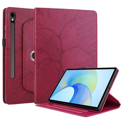 For Samsung Galaxy Tab S9 FE / S9 X510 Tree Life Embossed Rotation Leather Smart Tablet Case(Red) - Galaxy Tab S9 FE by buy2fix | Online Shopping UK | buy2fix