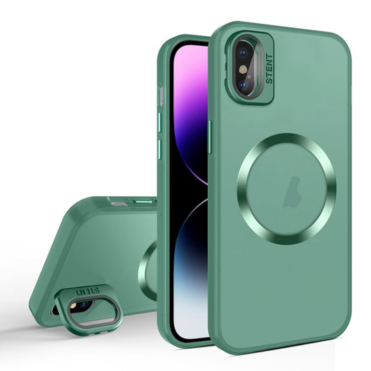 For iPhone XS Max Skin Feel CD Texture MagSafe Lens Holder Phone Case(Green) - More iPhone Cases by buy2fix | Online Shopping UK | buy2fix