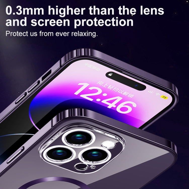 For iPhone 14 Pro MagSafe Magnetic Stainless Steel Frame Transparent TPU Phone Case(Silver) - iPhone 14 Pro Cases by buy2fix | Online Shopping UK | buy2fix