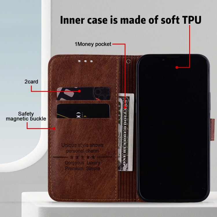 For iPhone 16 Pro Max Skin Feeling Oil Leather Texture PU + TPU Phone Case(Brown) - iPhone 16 Pro Max Cases by buy2fix | Online Shopping UK | buy2fix