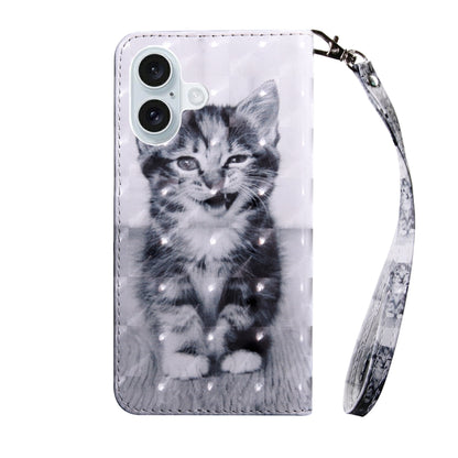 For iPhone 16 Plus 3D Painted Leather Phone Case(Smile Cat) - iPhone 16 Plus Cases by buy2fix | Online Shopping UK | buy2fix