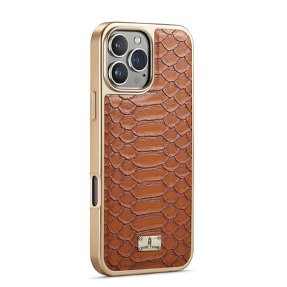 For iPhone 16 Pro Max Fierre Shann Python Texture Electroplating PU Phone Case(Brown) - iPhone 16 Pro Max Cases by FIERRE SHANN | Online Shopping UK | buy2fix