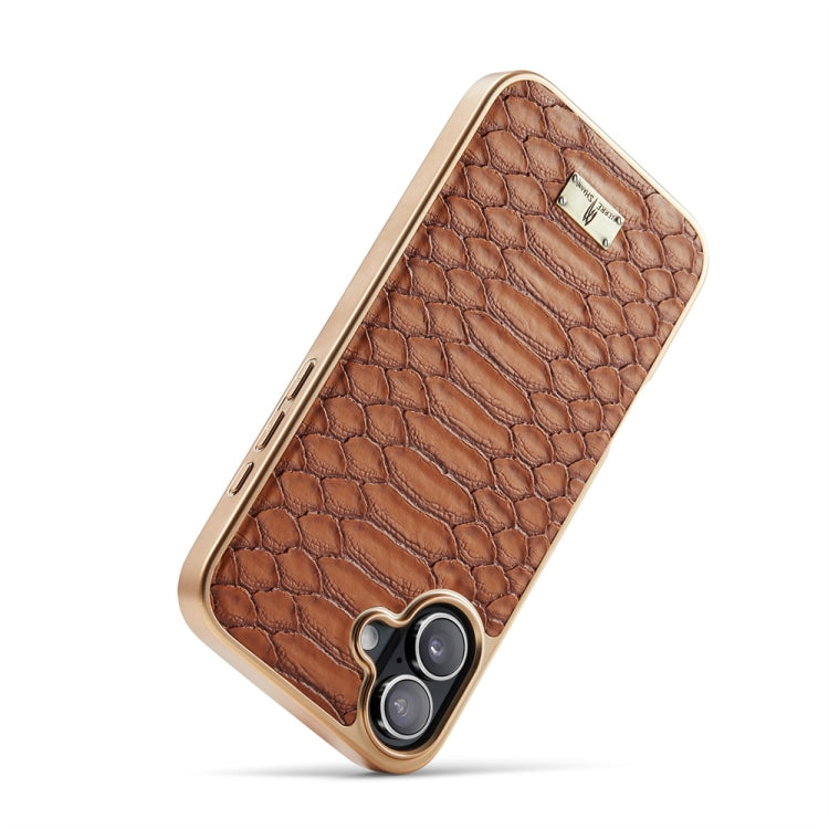 For iPhone 16 Fierre Shann Python Texture Electroplating PU Phone Case(Brown) - iPhone 16 Cases by FIERRE SHANN | Online Shopping UK | buy2fix