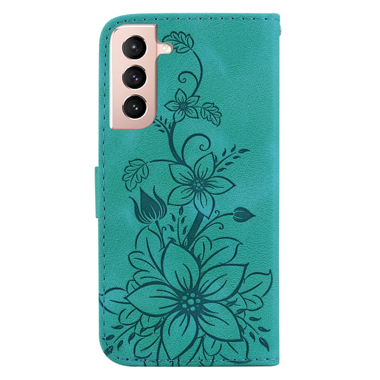 For Samsung Galaxy S21+ 5G Lily Embossed Leather Phone Case(Green) - Galaxy S21+ 5G Cases by buy2fix | Online Shopping UK | buy2fix