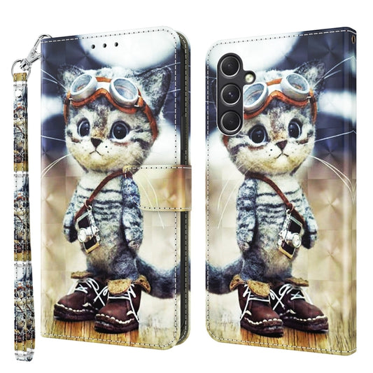 For Samsung Galaxy A55 5G 3D Painted Leather Phone Case(Naughty Cat) - Galaxy Phone Cases by buy2fix | Online Shopping UK | buy2fix