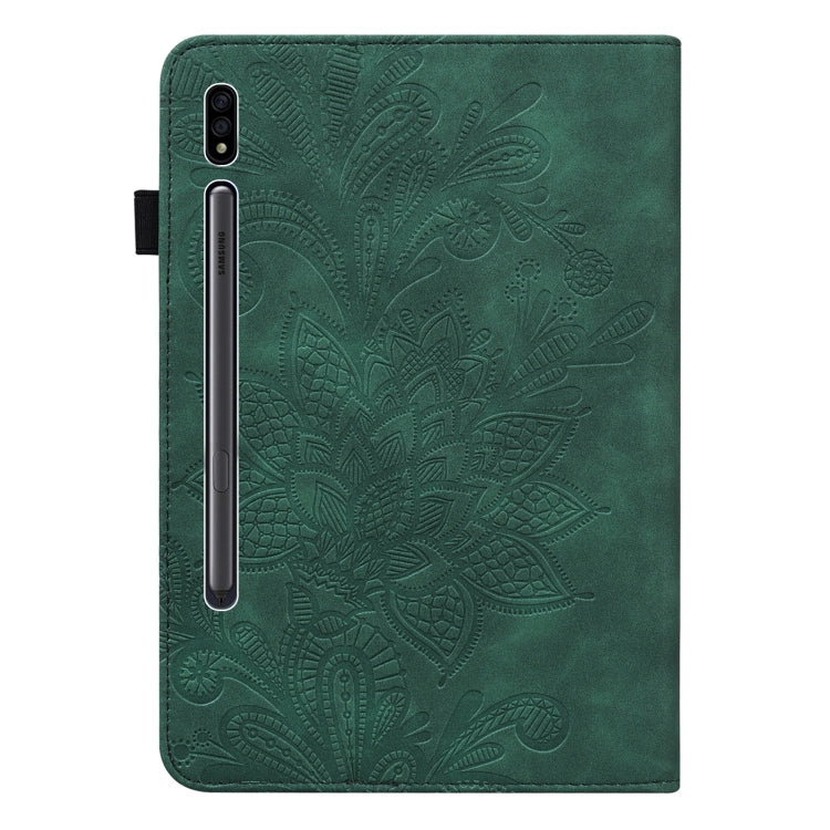 For Samsung Galaxy Tab S9 Lace Flower Embossing Pattern Leather Tablet Case(Green) - Galaxy Tab S9 Cases by buy2fix | Online Shopping UK | buy2fix