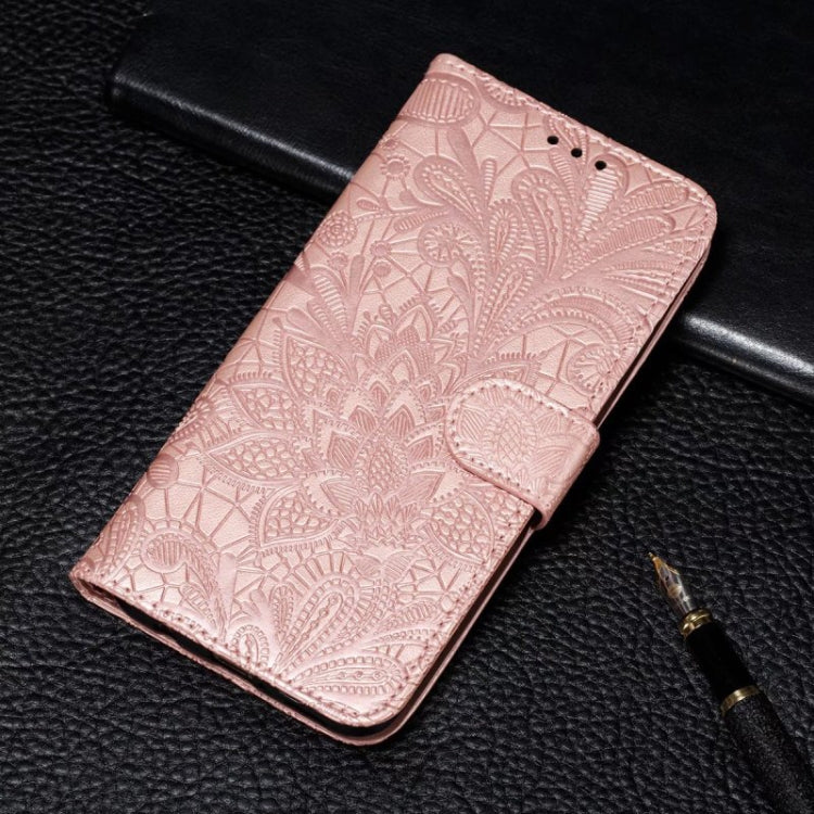 For iPhone 16 Pro Max Lace Flower Embossing Flip Leather Phone Case(Rose Gold) - iPhone 16 Pro Max Cases by buy2fix | Online Shopping UK | buy2fix