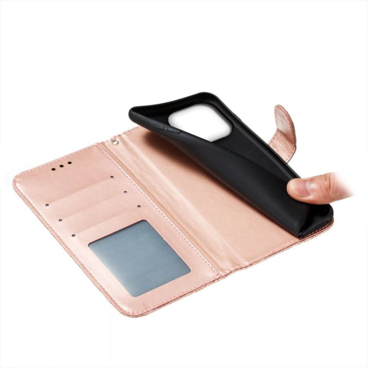 For iPhone 16 Pro Max Lace Flower Embossing Flip Leather Phone Case(Rose Gold) - iPhone 16 Pro Max Cases by buy2fix | Online Shopping UK | buy2fix