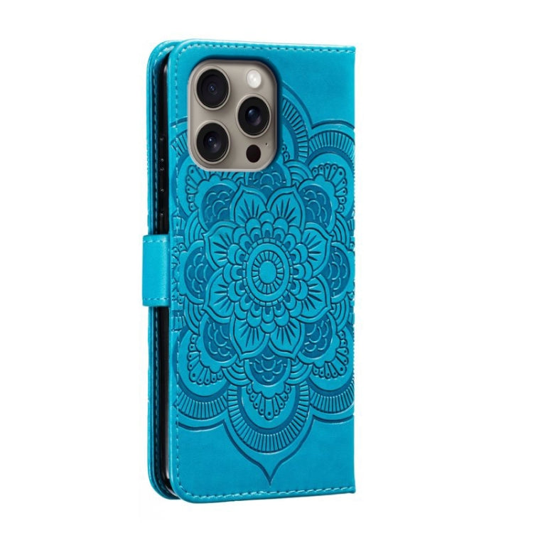 For iPhone 16 Pro Max Mandala Embossing Pattern Horizontal Flip Leather Phone Case(Blue) - iPhone 16 Pro Max Cases by buy2fix | Online Shopping UK | buy2fix