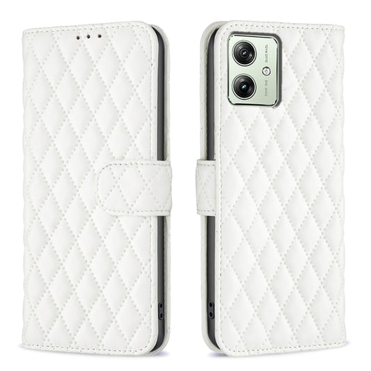 For Motorola Moto G54 5G EU Edition Diamond Lattice Wallet Flip Leather Phone Case(White) - Motorola Cases by buy2fix | Online Shopping UK | buy2fix