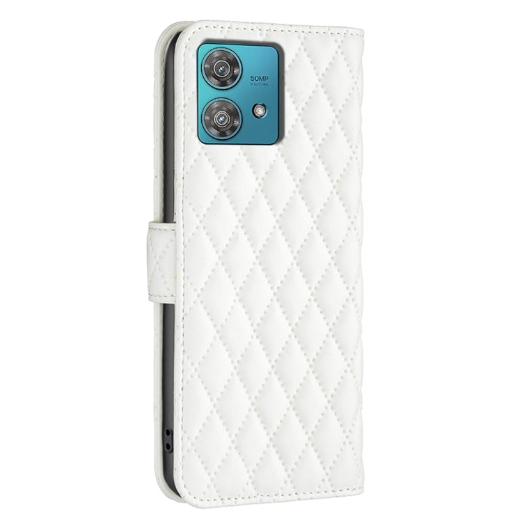 For Motorola Edge 40 Neo Diamond Lattice Wallet Flip Leather Phone Case(White) - Motorola Cases by buy2fix | Online Shopping UK | buy2fix