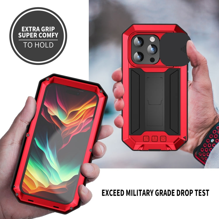 For iPhone 15 Pro Max R-JUST Sliding Camera Life Waterproof Holder Phone Case(Red) - iPhone 15 Pro Max Cases by R-JUST | Online Shopping UK | buy2fix