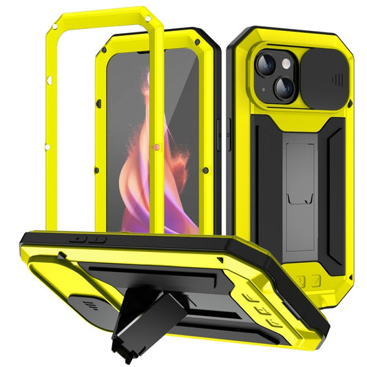 For iPhone 15 R-JUST Sliding Camera IP54 Life Waterproof Holder Phone Case(Yellow) - iPhone 15 Cases by R-JUST | Online Shopping UK | buy2fix