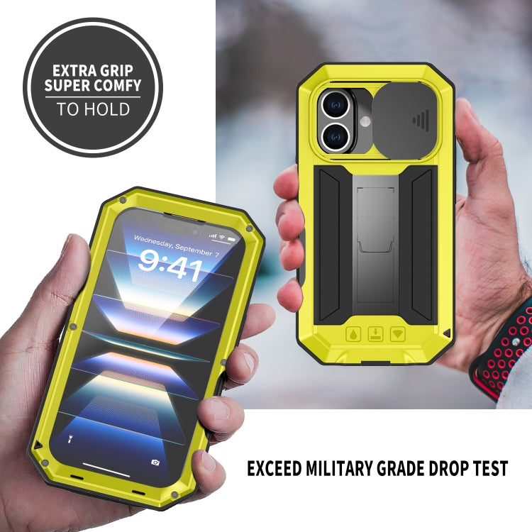 For iPhone 16 R-JUST Sliding Camera IP54 Life Waterproof Holder Phone Case(Yellow) - iPhone 16 Cases by R-JUST | Online Shopping UK | buy2fix