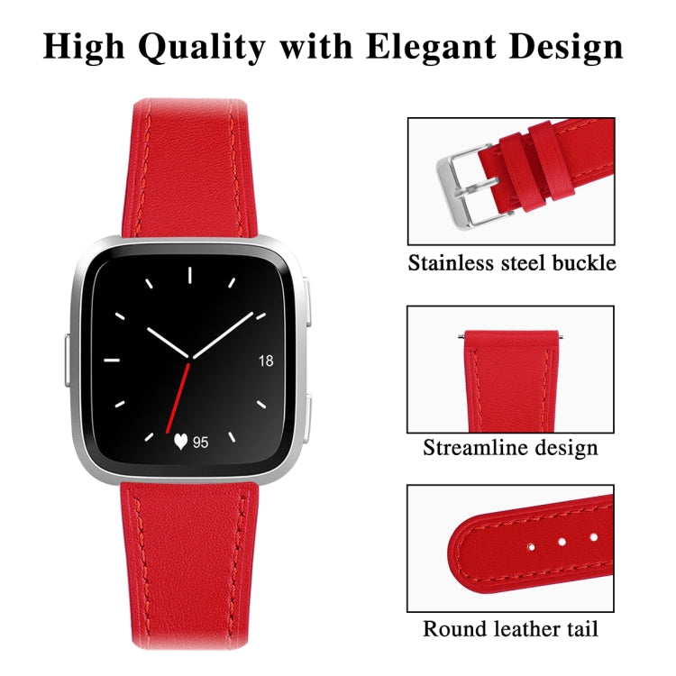 For Fitbit Versa 2 / Fitbit Versa / Fitbit Versa Lite Leather Watch Band with Round Tail Buckle(Red) - Watch Bands by buy2fix | Online Shopping UK | buy2fix