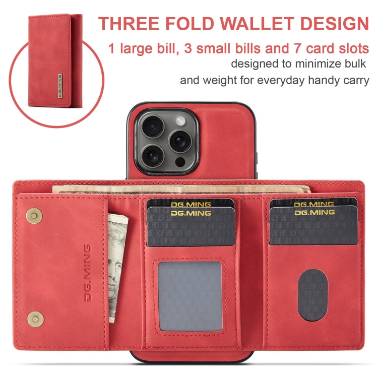 For iPhone 16 Pro DG.MING M1 Series 3-Fold Multi Card Wallet Leather Phone Case(Red) - iPhone 16 Pro Cases by DG.MING | Online Shopping UK | buy2fix