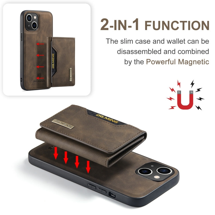 For iPhone 15 Plus DG.MING M2 Series 3-Fold Card Bag Wallet Leather Phone Case(Coffee) - iPhone 15 Plus Cases by DG.MING | Online Shopping UK | buy2fix