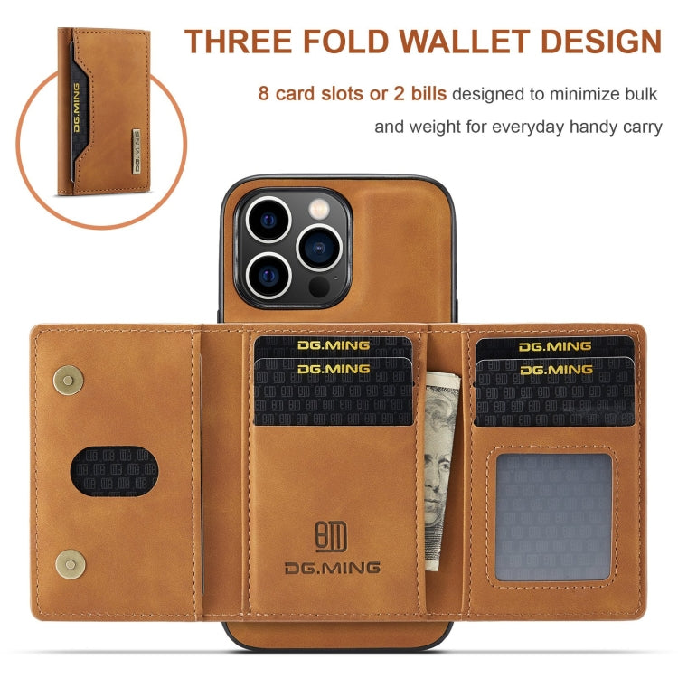 For iPhone 15 Pro Max DG.MING M2 Series 3-Fold Card Bag Wallet Leather Phone Case(Brown) - iPhone 15 Pro Max Cases by DG.MING | Online Shopping UK | buy2fix