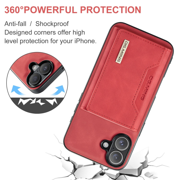 For iPhone 16 DG.MING M2 Series 3-Fold Card Bag Wallet Leather Phone Case(Red) - iPhone 16 Cases by DG.MING | Online Shopping UK | buy2fix