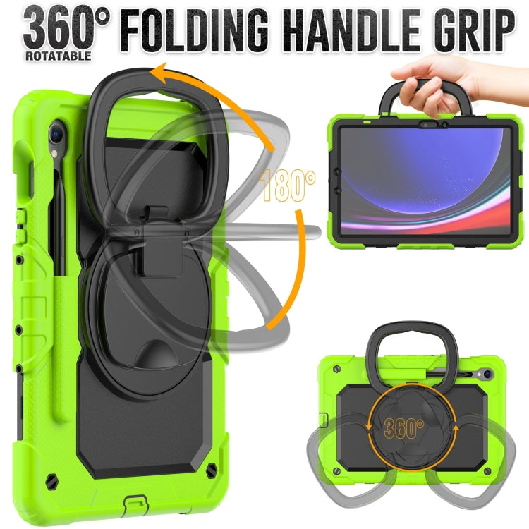 For Samsung Galaxy Tab S9 D Type Silicone Hybrid PC Tablet Case with Handle Holder(Yellow Green) - Galaxy Tab S9 Cases by buy2fix | Online Shopping UK | buy2fix