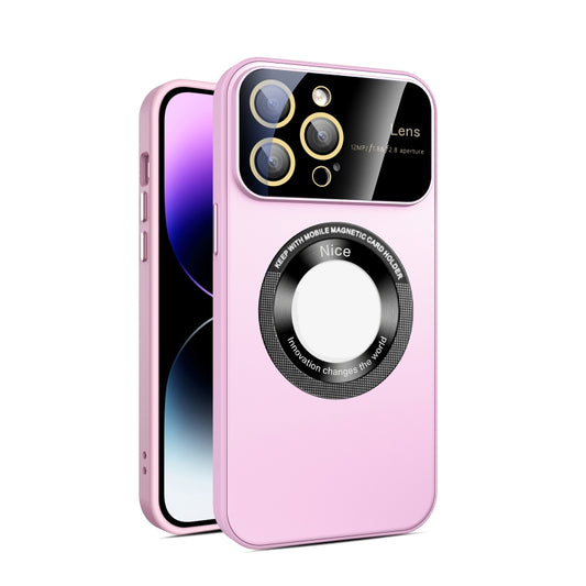 For iPhone 14 Pro Max Large Glass Window Magnetic Magsafe Phone Case with Lens Film(Pink) - iPhone 14 Pro Max Cases by buy2fix | Online Shopping UK | buy2fix