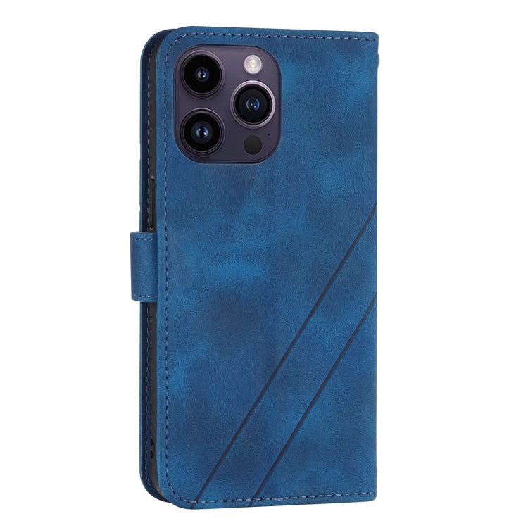 For iPhone 16 Pro Embossed Line Leather Phone Case with Lanyard(Blue) - iPhone 16 Pro Cases by buy2fix | Online Shopping UK | buy2fix