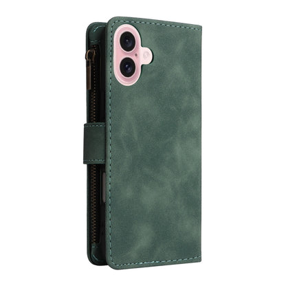 For iPhone 16 Crossbody Multi-card Slot Wallet Zipper Leather Phone Case(Green) - iPhone 16 Cases by buy2fix | Online Shopping UK | buy2fix