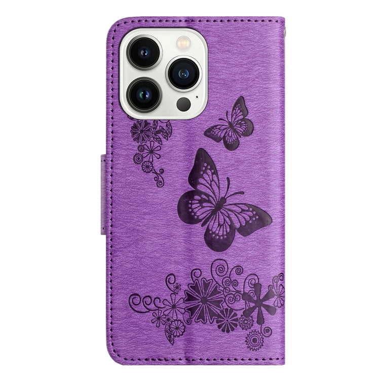 For iPhone 16 Pro Max Butterfly Embossed Flip Leather Phone Case(Purple) - iPhone 16 Pro Max Cases by buy2fix | Online Shopping UK | buy2fix