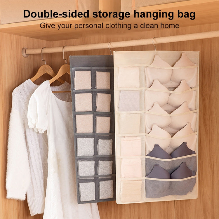 6+6 Grids Underwear Storage Bag Non-woven Double-sided Hanging Storage Bag(Grey) - Storage Bags by buy2fix | Online Shopping UK | buy2fix