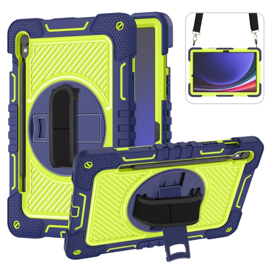 For Samsung Galaxy Tab S9 360 Degree Rotation PC Contrast Silicone Tablet Case(Navy Blue + Yellow Green) - Galaxy Tab S9 Cases by buy2fix | Online Shopping UK | buy2fix