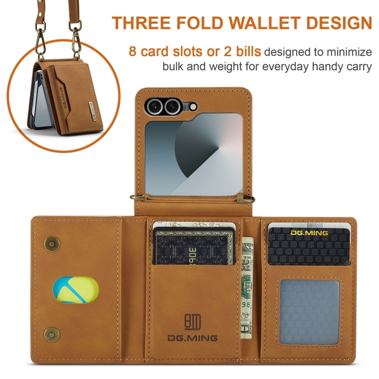 For Samsung Galaxy Z Flip6 DG.MING M2 Series Card Bag Magnetic Leather Phone Case(Brown) - Galaxy Z Flip6 5G Cases by DG.MING | Online Shopping UK | buy2fix