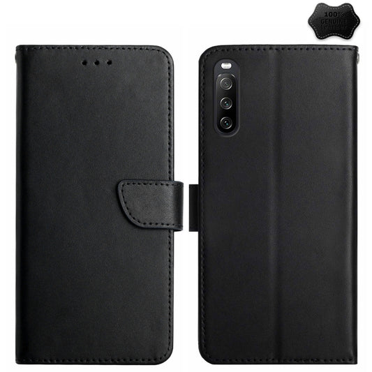 For Sony Xperia 10 VI Genuine Leather Fingerprint-proof Horizontal Flip Phone Case(Black) - Sony Cases by buy2fix | Online Shopping UK | buy2fix