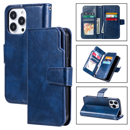 For iPhone 16 Pro Max Tri-Fold 9-Card Wallets Leather Phone Case(Blue) - iPhone 16 Pro Max Cases by buy2fix | Online Shopping UK | buy2fix