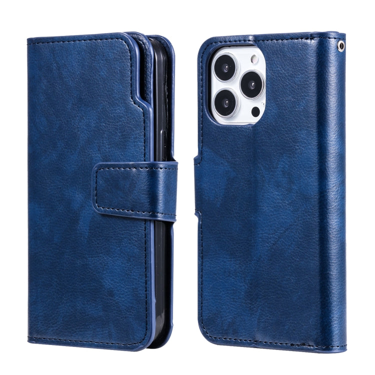 For iPhone 16 Pro Max Tri-Fold 9-Card Wallets Leather Phone Case(Blue) - iPhone 16 Pro Max Cases by buy2fix | Online Shopping UK | buy2fix