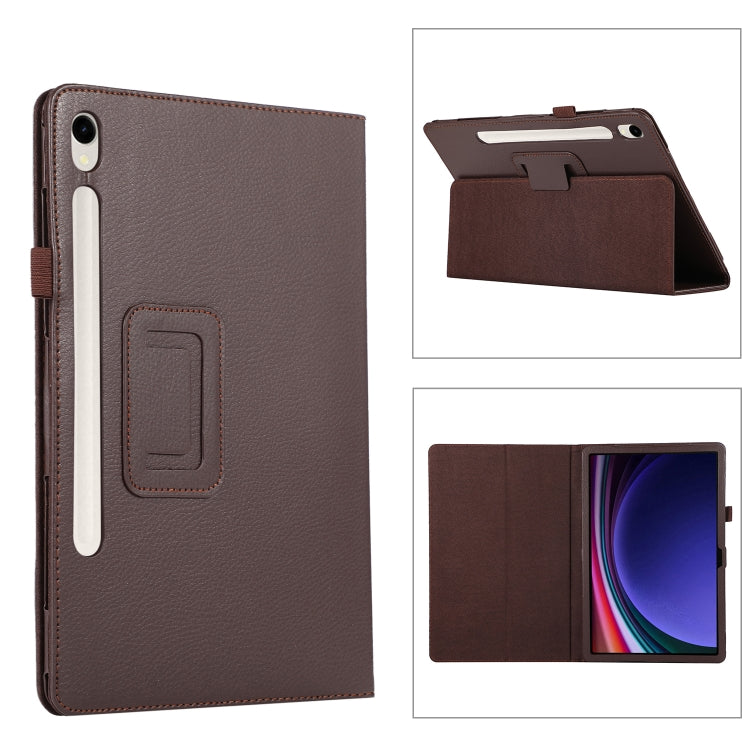 For Samsung Galaxy Tab S9 Ultra Litchi Texture Leather Tablet Case with Holder(Brown) - Other Galaxy Tab PC by buy2fix | Online Shopping UK | buy2fix