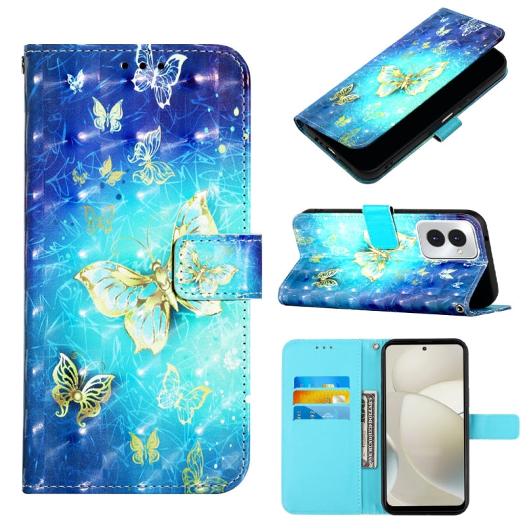 For Motorola Moto G Power 5G 2024 3D Painting Horizontal Flip Leather Phone Case(Golden Butterfly) - Motorola Cases by buy2fix | Online Shopping UK | buy2fix