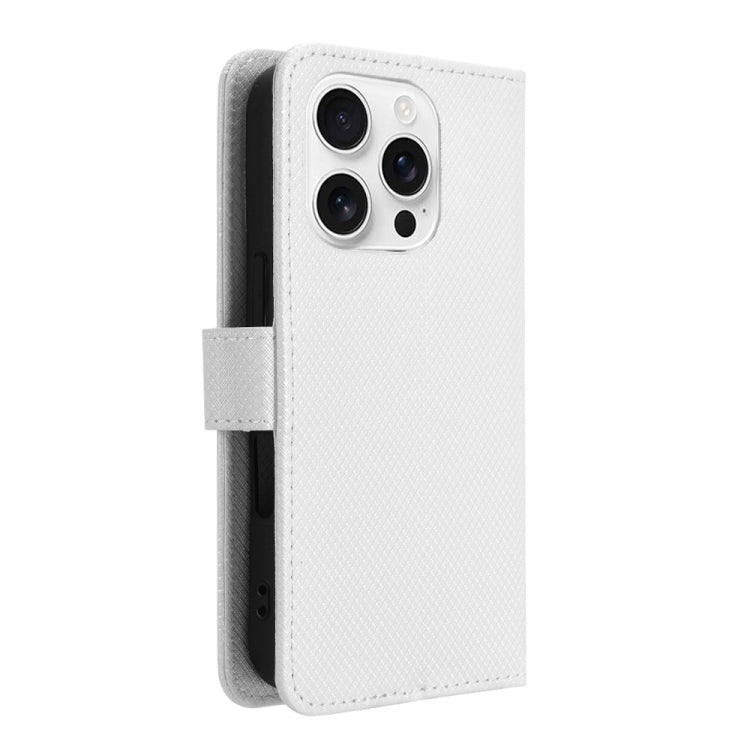 For iPhone 16 Pro Max Diamond Texture Leather Phone Case(White) - iPhone 16 Pro Max Cases by buy2fix | Online Shopping UK | buy2fix