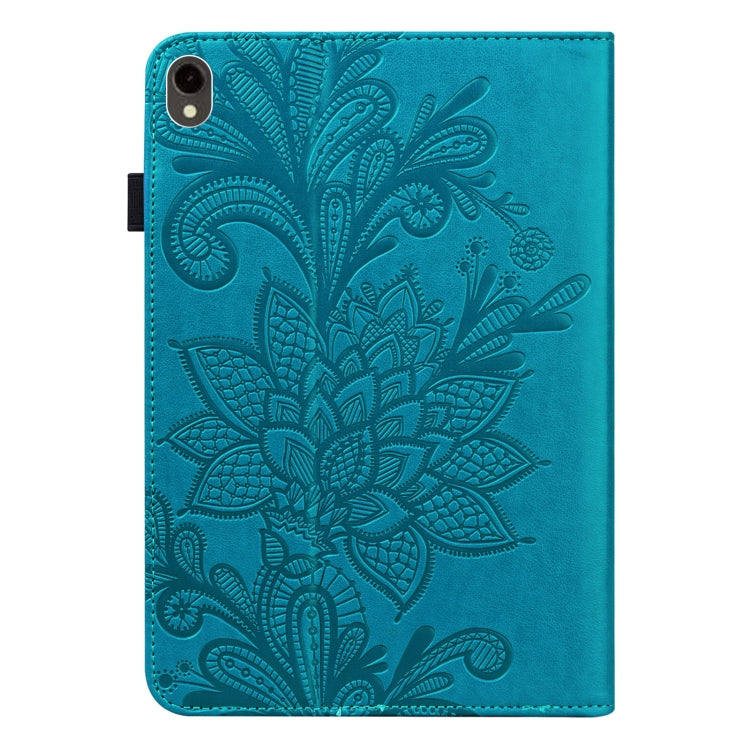 For Samsung Galaxy Tab S9 Lace Flower Embossing Pattern PU Tablet Case(Blue) - Galaxy Tab S9 Cases by buy2fix | Online Shopping UK | buy2fix