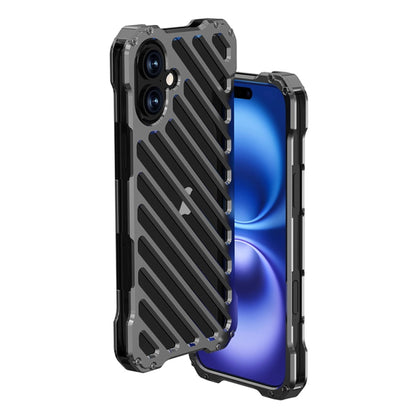 For iPhone 16 Plus R-JUST RJ-50 Hollow Breathable Armor Metal Phone Case(Space Grey) - iPhone 16 Plus Cases by R-JUST | Online Shopping UK | buy2fix