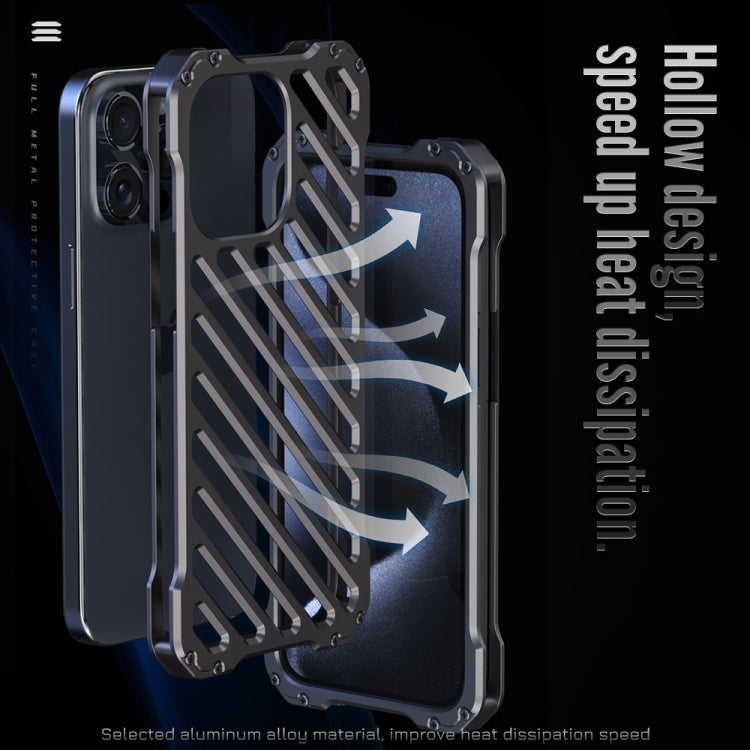 For iPhone 15 R-JUST RJ-50 Hollow Breathable Armor Metal Phone Case(Space Grey) - iPhone 15 Cases by R-JUST | Online Shopping UK | buy2fix