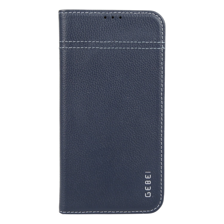 For iPhone 16 Plus GEBEI Top-grain Horizontal Flip Leather Phone Case(Blue) - iPhone 16 Plus Cases by GEBEI | Online Shopping UK | buy2fix