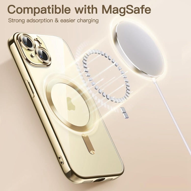 For iPhone 14 Magsafe Magnetic Transparent Electroplated TPU Phone Case(Gold) - iPhone 14 Cases by buy2fix | Online Shopping UK | buy2fix